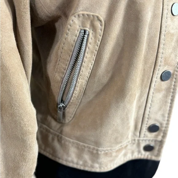 BCBGMAXAZRIA Tan Leather Moto Jacket Women’s Size M | Suede Finish - Picture 3 of 8